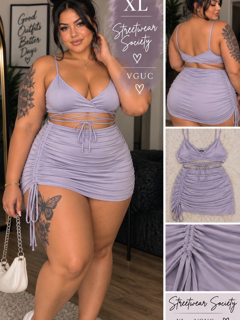 Streetwear Society Lavender Ruched Drawstring Mini Skirt